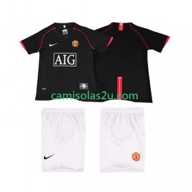 Camisolas de futebol Manchester United 2007 2008 Retro Criança Equipamento Alternativa Manga Curta